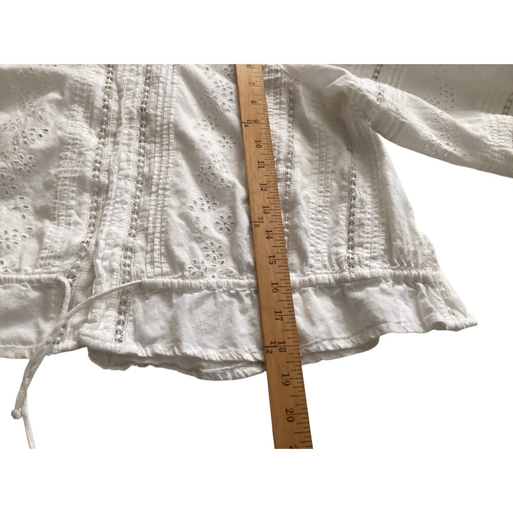 Free People Daisy Chains Eyelet Top White Cotton Crop Boho Peasant Blouse SP - Picture 8 of 8